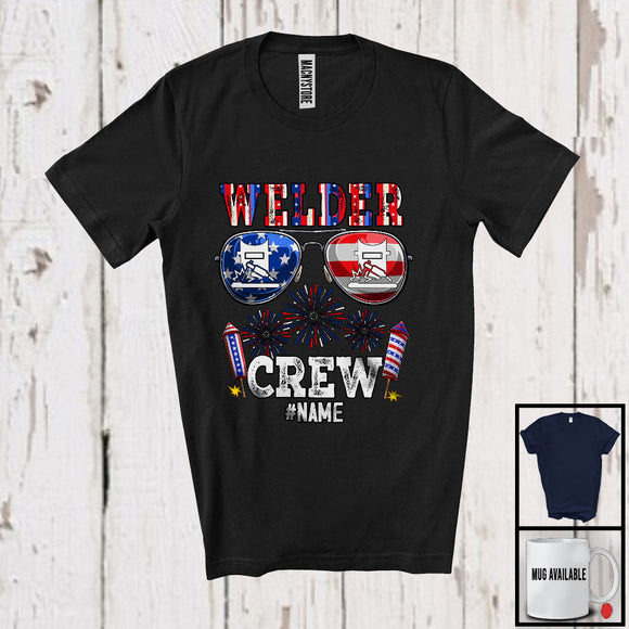 MacnyStore - Personalized Custom Name Welder Crew, Joyful 4th Of July USA Sunglasses, Careers Patriotic T-Shirt