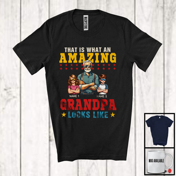 MacnyStore - Personalized Custom Name What An Amazing Grandpa Looks Like, Cool Father's Day 1 Boy 1 Girl Family T-Shirt