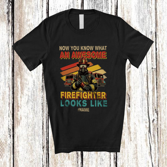 MacnyStore - Personalized Custom Name What An Awesome Firefighter Looks Like; Proud Vintage Firefighter T-Shirt
