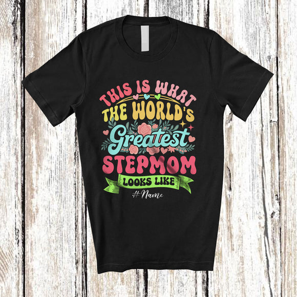MacnyStore - Personalized Custom Name What World's Greatest Stepmom Looks Like; Lovely Mother's Day Flowers T-Shirt