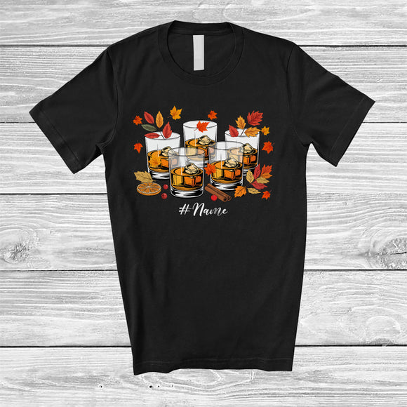 MacnyStore - Personalized Custom Name Whiskey Collection Fall Leaves; Cheerful Thanksgiving Drinking Drunker T-Shirt
