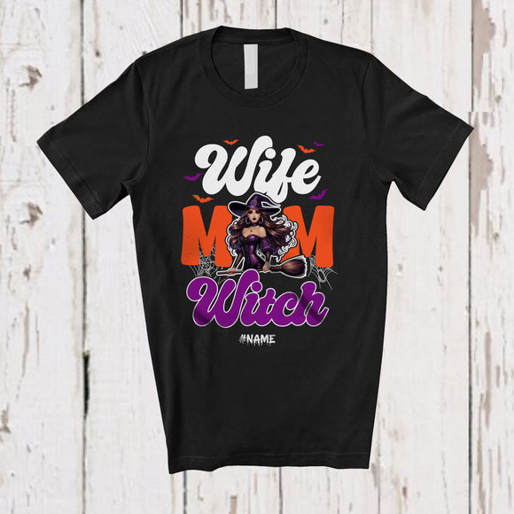 MacnyStore - Personalized Custom Name Wife Mom Witch; Sarcastic Halloween Costume Women Witch; Family T-Shirt