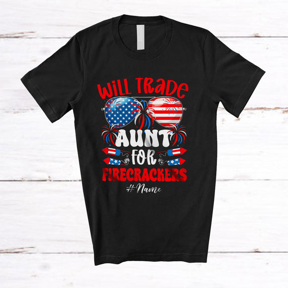 MacnyStore - Personalized Custom Name Will Trade Aunt For Firecrackers; Proud 4th Of July Sunglasses; Family T-Shirt