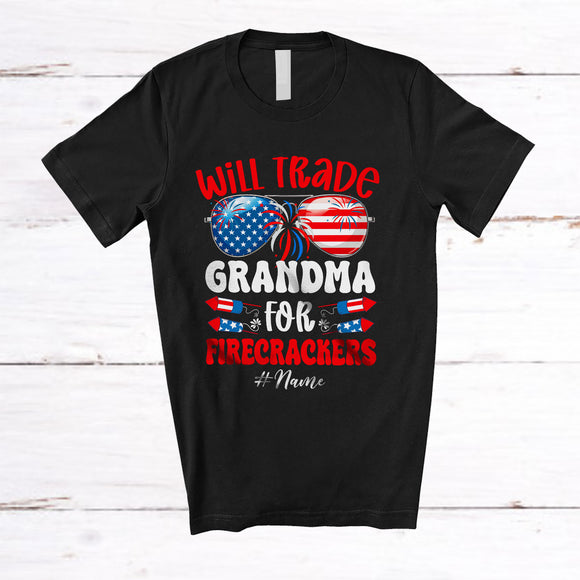 MacnyStore - Personalized Custom Name Will Trade Grandma For Firecrackers; Proud 4th Of July Sunglasses T-Shirt