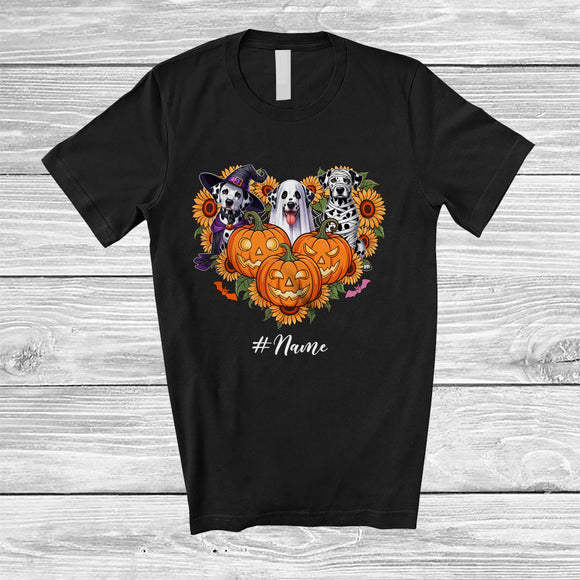 MacnyStore - Personalized Custom Name Witch Boo Mummy Dalmatian Heart; Lovely Halloween Sunflower Pumpkin T-Shirt