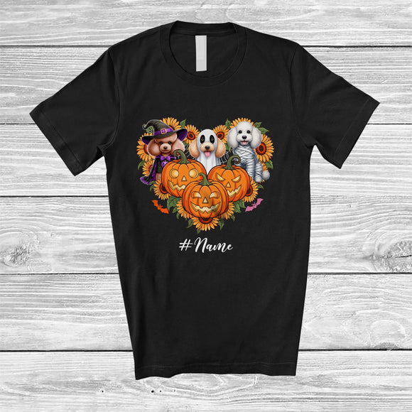 MacnyStore - Personalized Custom Name Witch Boo Mummy Poodle Heart; Lovely Halloween Sunflower Pumpkin T-Shirt