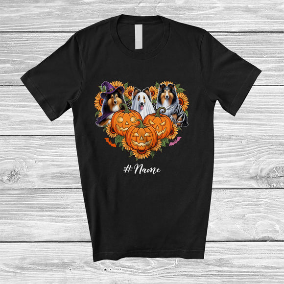 MacnyStore - Personalized Custom Name Witch Boo Mummy Shelties Heart; Lovely Halloween Sunflower Pumpkin T-Shirt