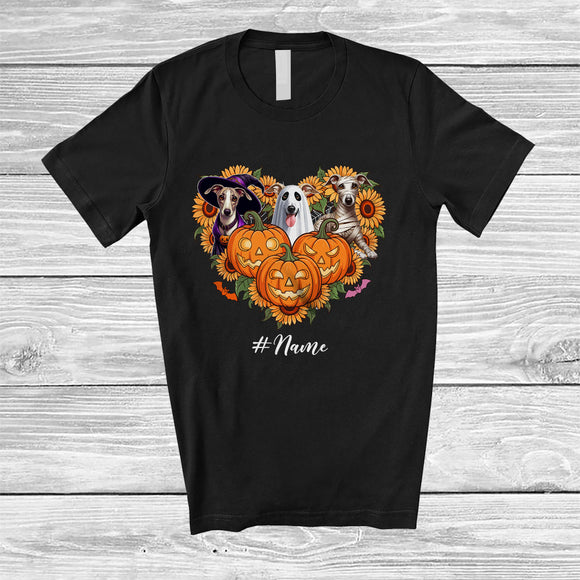 MacnyStore - Personalized Custom Name Witch Boo Mummy Whippet Heart; Lovely Halloween Sunflower Pumpkin T-Shirt