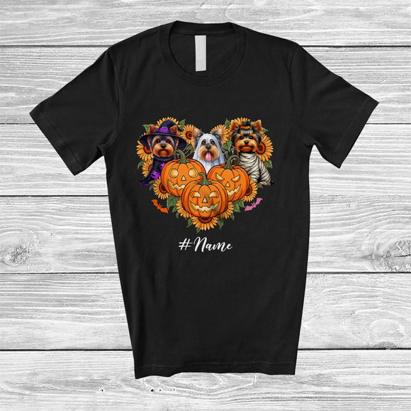 MacnyStore - Personalized Custom Name Witch Boo Mummy Yorkshire Terrier Heart; Lovely Halloween Pumpkin T-Shirt