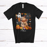 MacnyStore - Personalized Custom Name Witch Capybara Boo Drinking Coffee; Joyful Halloween Capybara Animal T-Shirt