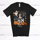 MacnyStore - Personalized Custom Name Witch Cow Boo Drinking Coffee; Joyful Halloween Cow Farm Farmer T-Shirt