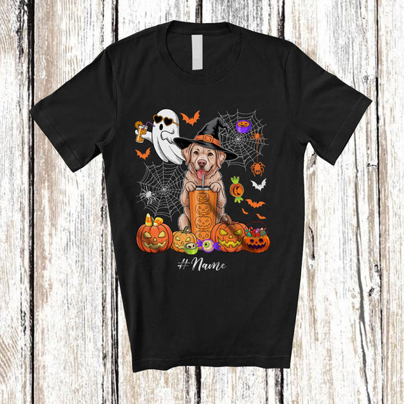 MacnyStore - Personalized Custom Name Witch Labrador Retriever Drink Coffee; Horror Halloween Boo Ghost Pumpkin T-Shirt
