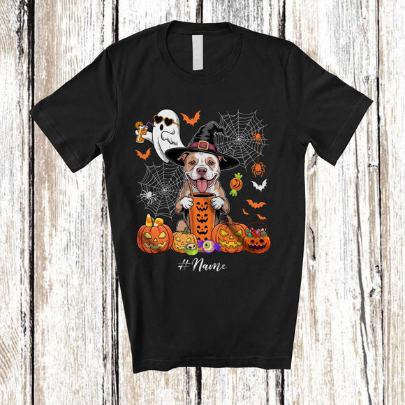 MacnyStore - Personalized Custom Name Witch Pit Bull Drink Coffee; Horror Halloween Boo Ghost Pumpkin T-Shirt