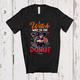 MacnyStore - Personalized Custom Name Witch Way To The Donut; Scary Halloween Witch Eating Food; Family T-Shirt