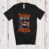 MacnyStore - Personalized Custom Name Witch Way To The Pizza; Scary Halloween Witch Eating Food; Family T-Shirt