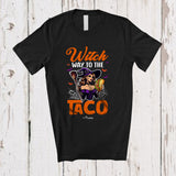 MacnyStore - Personalized Custom Name Witch Way To The Taco; Scary Halloween Witch Eating Food; Family T-Shirt