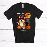 MacnyStore - Personalized Custom Name Wizard Fat Corgi Witch Cosplay; Lovely Halloween Moon Corgi Owner T-Shirt