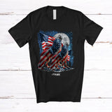 MacnyStore - Personalized Custom Name Wolf US Flag; Amazing 4th of July Howling Wolves Moon; Patriotic T-Shirt