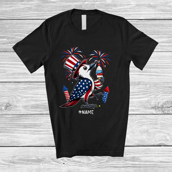 MacnyStore - Personalized Custom Name Woodpecker Ice Cream; Joyful 4th Of July American Flag; Patriotic T-Shirt