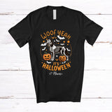 MacnyStore - Personalized Custom Name Woof Yeah It's Halloween; Scary Skeleton Dog Cosplay; Animal Lover T-Shirt