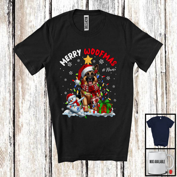 MacnyStore - Personalized Custom Name Woofmas; Lovely Christmas Lights Santa German Shepherd; Snowman T-Shirt