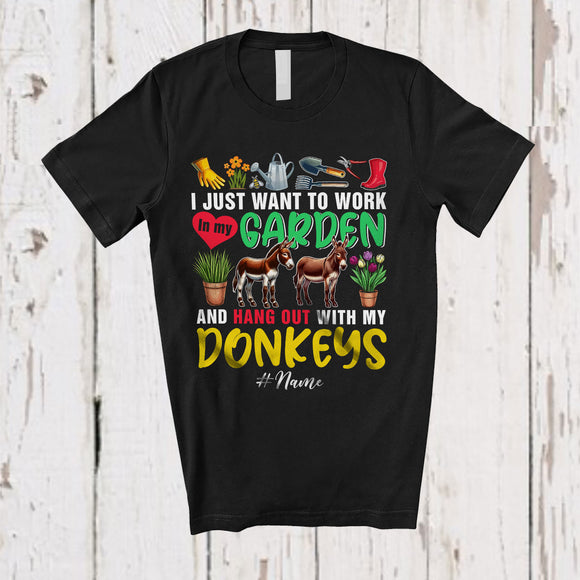 MacnyStore - Personalized Custom Name Work In My Garden Hang Out With My Donkeys; Lovely Gardening Farmer T-Shirt