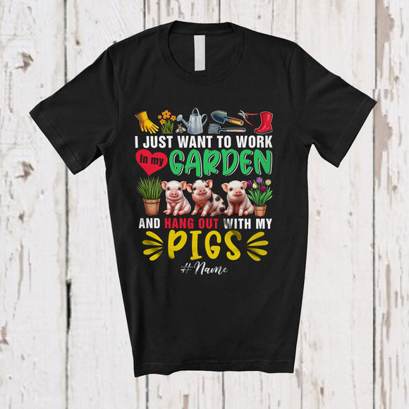 MacnyStore - Personalized Custom Name Work In My Garden Hang Out With My Pigs; Lovely Gardening Farmer T-Shirt
