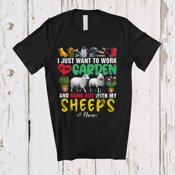 MacnyStore - Personalized Custom Name Work In My Garden Hang Out With My Sheeps; Lovely Gardening Farmer T-Shirt