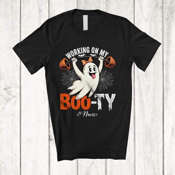 MacnyStore - Personalized Custom Name Working On My Boo ty; Amusing Halloween Boo Ghost Gym Fitness T-Shirt