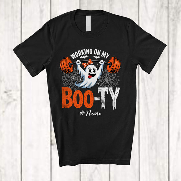 MacnyStore - Personalized Custom Name Working On My Boo ty; Happy Halloween Ghost Bow Tie; Gym Fitness T-Shirt