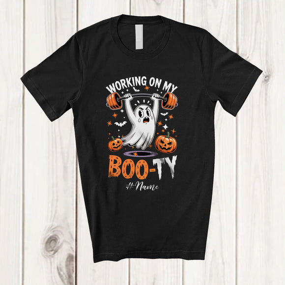 MacnyStore - Personalized Custom Name Working On My Boo-ty; Joyful Halloween Beauty Boo; Fitness Workout T-Shirt