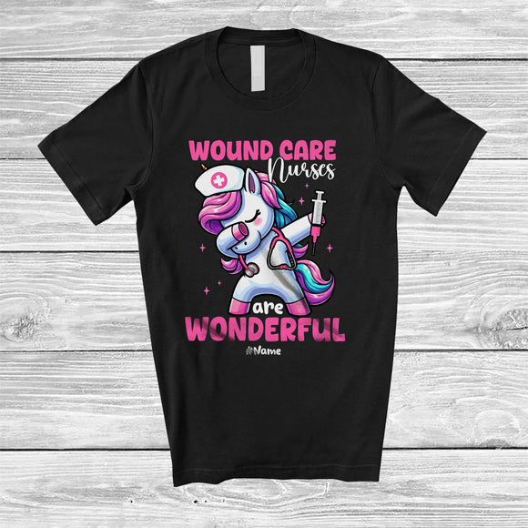 MacnyStore - Personalized Custom Name Wound Care Nurse Are Wonderful; Joyful Dabbing Unicorn Nursing Magical T-Shirt