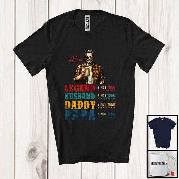 MacnyStore - Personalized Custom Name Year Legend Husband Daddy Papa, Vintage Father's Day Beer Drinking T-Shirt
