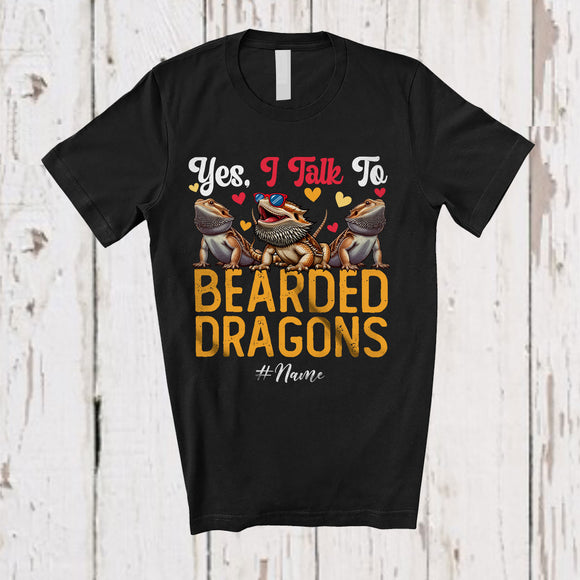 MacnyStore - Personalized Custom Name Yes; I Talk To Bearded Dragons; Humorous Three Sunglasses Animal T-Shirt