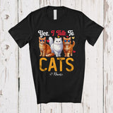 MacnyStore - Personalized Custom Name Yes; I Talk To Cats; Humorous Three Sunglasses Cats Owner T-Shirt