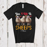 MacnyStore - Personalized Custom Name Yes; I Talk To Sheeps; Humorous Three Sunglasses Sheeps Farmer T-Shirt