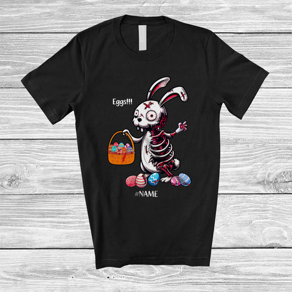 MacnyStore - Personalized Custom Name Zombie Bunny With Easter Eggs Basket; Humorous Easter Eggs Hunt T-Shirt