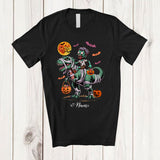 MacnyStore - Personalized Custom Name Zombie Riding T-Rex Mummy; Scary Halloween Dinosaur Cosplay; Family T-Shirt