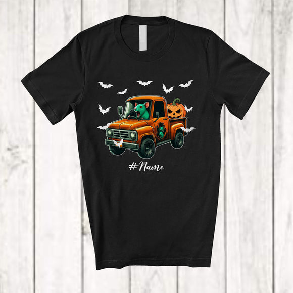 MacnyStore - Personalized Custom Name Zombies Rat On Pickup Truck; Horror Halloween Pickup Truck Driving Driver T-Shirt