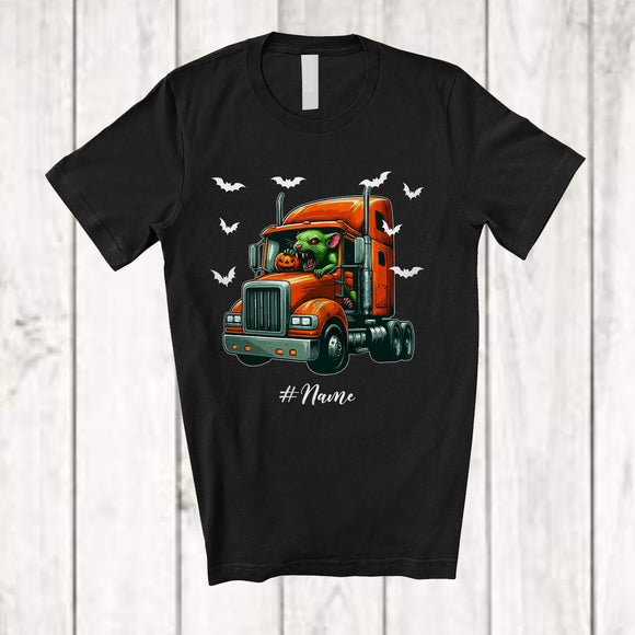 MacnyStore - Personalized Custom Name Zombies Rat On Truck; Horror Halloween Truck Driving Driver T-Shirt