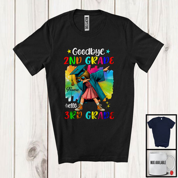MacnyStore - Personalized Custom Name, Goodbye 2nd Grade Hello 3rd Grade, Colorful Graduation Girl Dabbing, Graduate T-Shirt