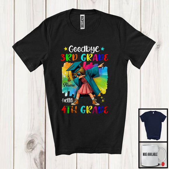 MacnyStore - Personalized Custom Name, Goodbye 3rd Grade Hello 4th Grade, Colorful Graduation Girl Dabbing, Graduate T-Shirt