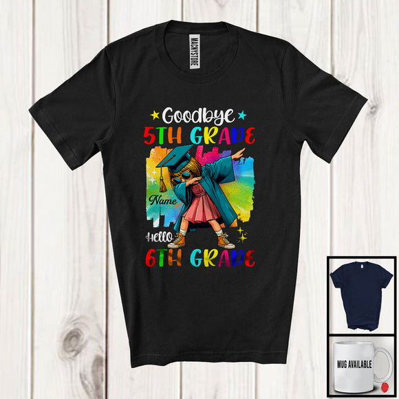 MacnyStore - Personalized Custom Name, Goodbye 5th Grade Hello 6th Grade, Colorful Graduation Girl Dabbing, Graduate T-Shirt