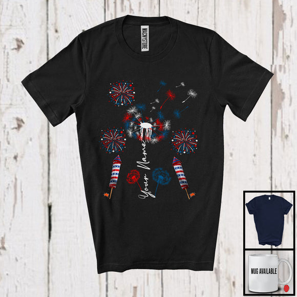 MacnyStore - Personalized Custom Name, Joyful 4th Of July American Flag Dandelion, Firecrackers Patriotic T-Shirt