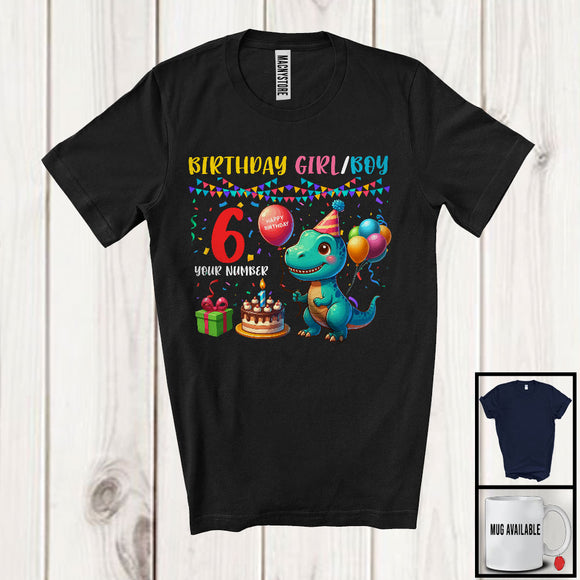 MacnyStore - Personalized Custom Number Birthday Boy Girl, Adorable Birthday T-Rex Lover, Family Group T-Shirt