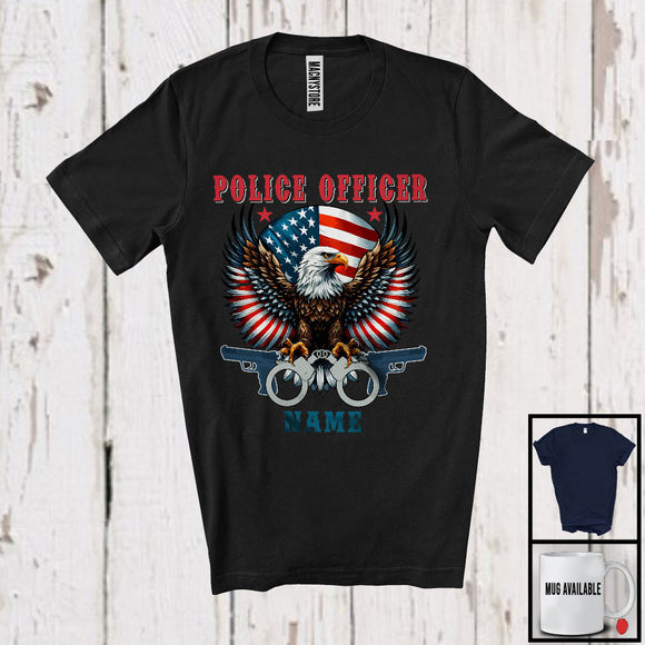 MacnyStore - Personalized Custom Police Officer Name, Awesome 4th Of July Eagle American Flag, Patriotic Group T-Shirt