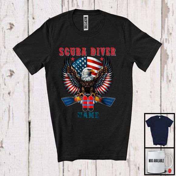 MacnyStore - Personalized Custom Scuba Diver Name, Awesome 4th Of July Eagle American Flag, Patriotic Group T-Shirt