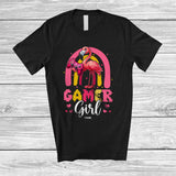 MacnyStore - Personalized Custom name Gamer Girl; Adorable Flamingo Playing Video Games Gaming; Family T-Shirt