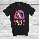 MacnyStore - Personalized Custom name Gamer Girl; Adorable Unicorn Playing Video Games Gaming; Family T-Shirt