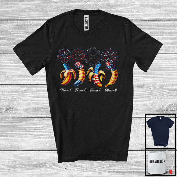 MacnyStore - Personalized Custome Name Four Banana, Lovely 4th Of July Fireworks, Vegan Patriotic Group T-Shirt